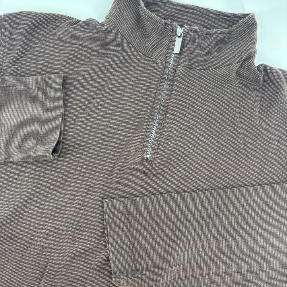 Zegna Sport Quarter Zip Pullover Mens Large Brown Excellent Waffle Knit Lyocell